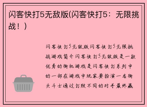 闪客快打5无敌版(闪客快打5：无限挑战！)